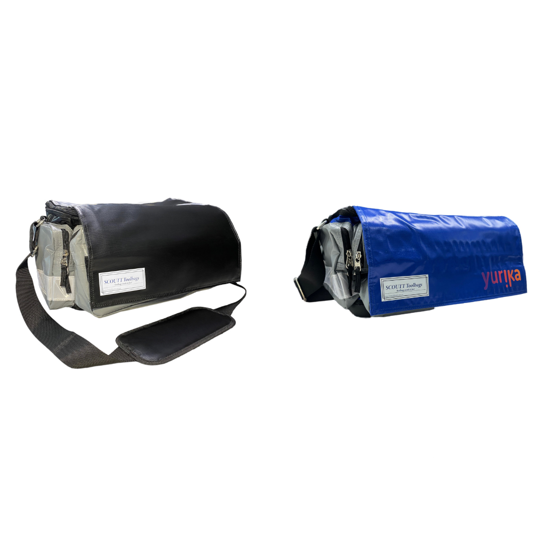 Deluxe heavy duty Scoutt tool bag with custom logo and stainless steel ruler bundle