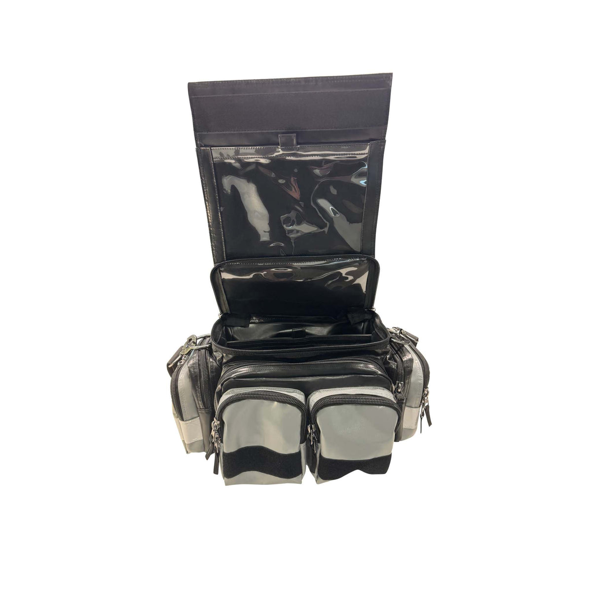 Black and grey Shutdown Essentials hard moulded base tool bag with multiple pockets