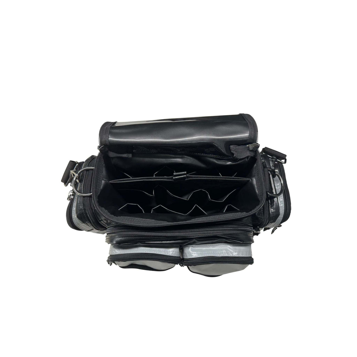 Shutdown Essentials hard moulded base tool bag in black and grey