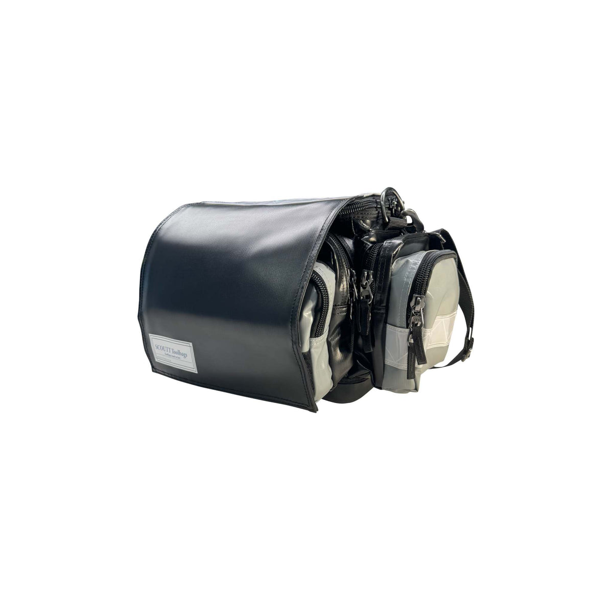 Black and grey Shutdown Essentials tool bag with hard moulded base and multiple pockets